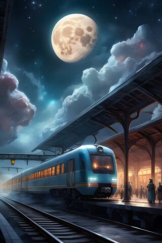 Moonlit Train Station 🚆🌕