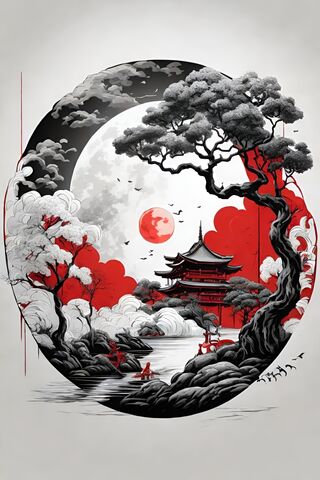 Enchanted Moonlit Landscape 🌙🏯