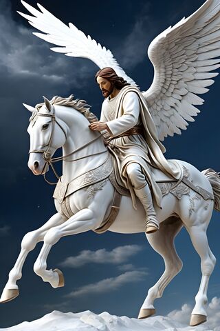 Jesus Christ Writing On White Pegasus