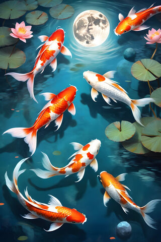 Moonlit Koi Dance 🌕🐟