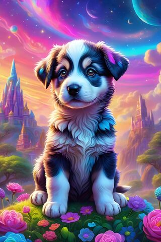 Lisa Frank Style Baby Shepard Puppy