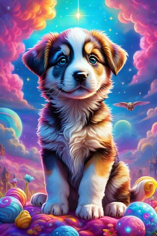 Lisa Frank Style Baby Shepard Puppy