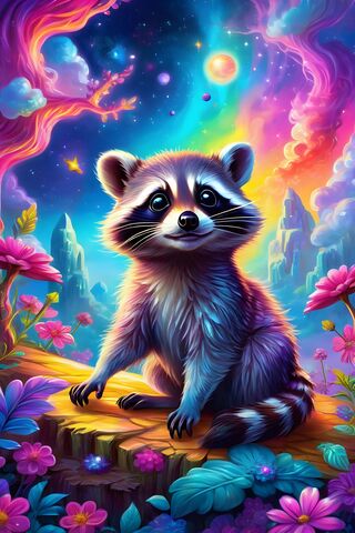 Whimsical Raccoon in a Dreamy Wonderland 🌈✨