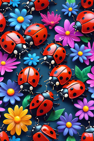 Ladybugs Y Flores De Colores