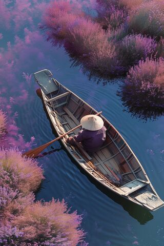 Serene Journey Through Lavender Waters 🌸🚣‍♂️