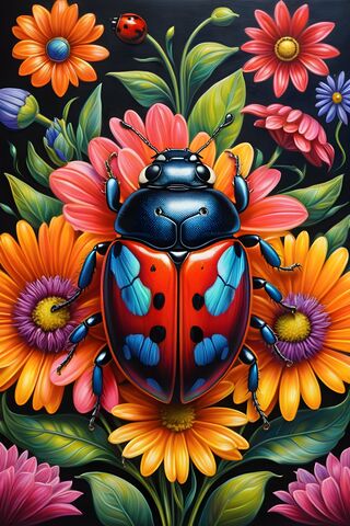 Ladybug In A Bouquet Of Colorful Flowers