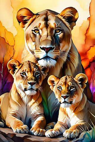 Lioness and Her Cubs