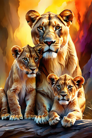 Lioness and Her Cubs