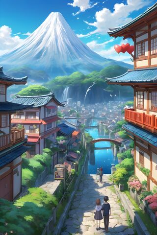 Serene Stroll in a Dreamy Landscape 🌸🏔️