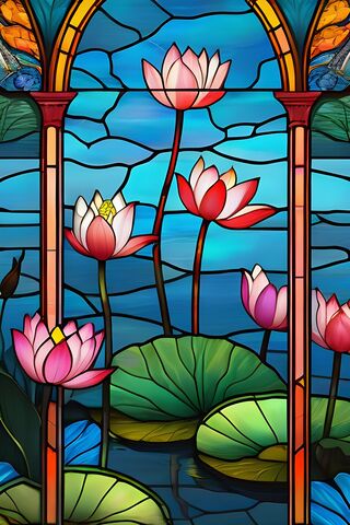 Lotus, Colourful, Stained, Glass