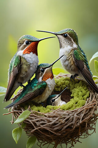 Mother and Baby Hummingbirds