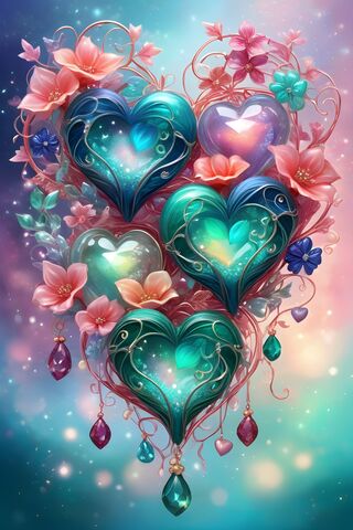 Multicolored Flower Gemstones Heart Shapes