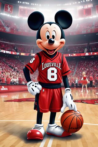 Mickey Mouse Wearing Louisville Cardinals Basketball Ball Jersey