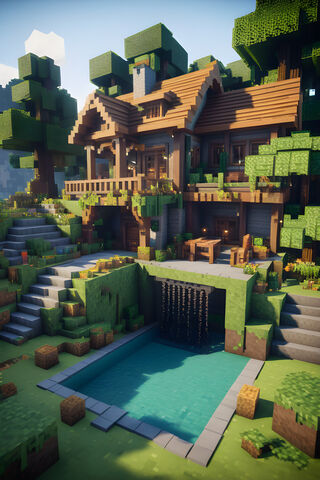 Minecraft House With A Pool