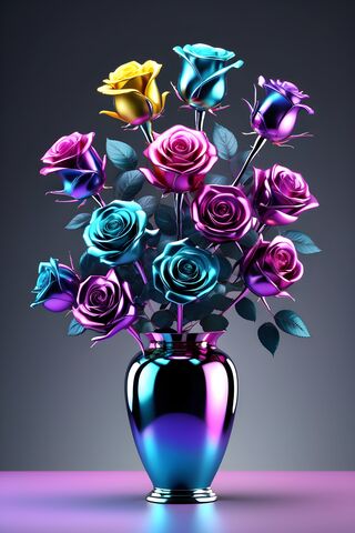 Metallic Roses In A Tall Vase