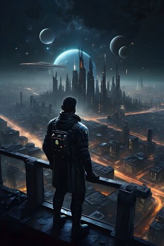 Man Overlooking A Cyberpunk City