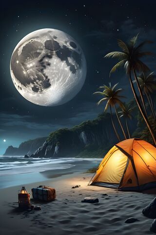 Massive Moon On The Beach