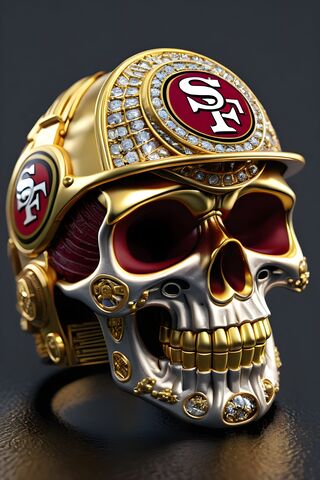 Maroon and Gold Yin and Yang Skull San Francisco 49ers Champions Rings