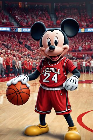 Mickey Mouse Wearing A Louisvllie Cardinals Basketball Jersey