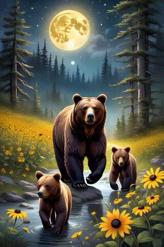 Mama Bear With 2 Cubs