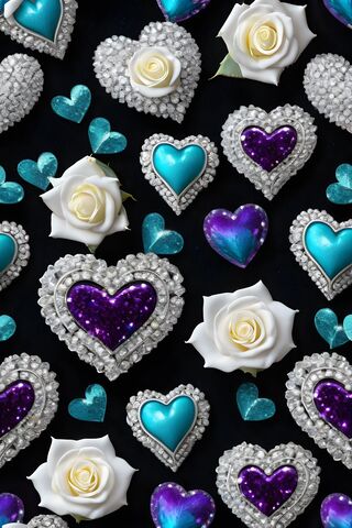 Metallic Purple Turquoise Hearts