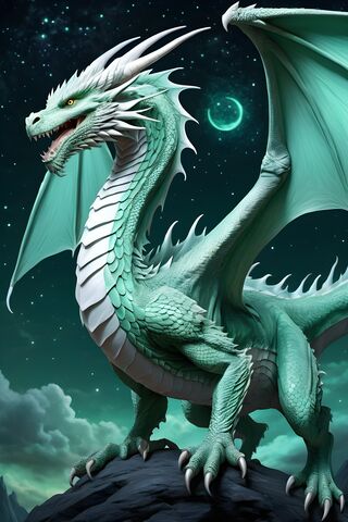 Mint Green Dragon Soaring In The Night Sky
