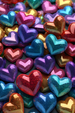 Multicolored Sparkling Iridescent Crystal Hearts, Totally Realistic
