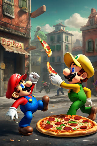 Mario and Luigi Fight Over Pizza