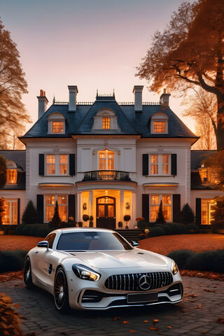 Mansion and Car At Twilight