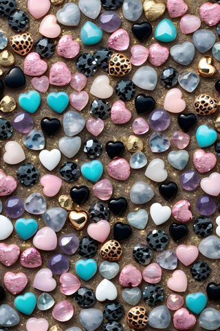Multi Colored Hearts On Golden Sand