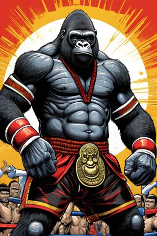 The Mighty Muay Thai Gorilla: Champion of the Ring! 🥋🐒