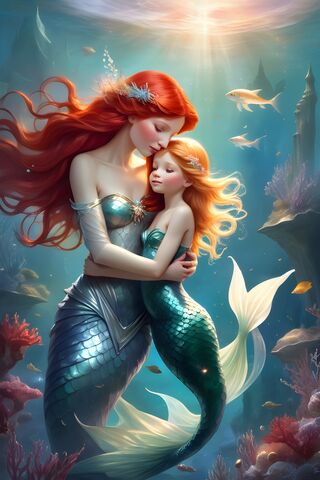 Mother and Daughter Mermaids