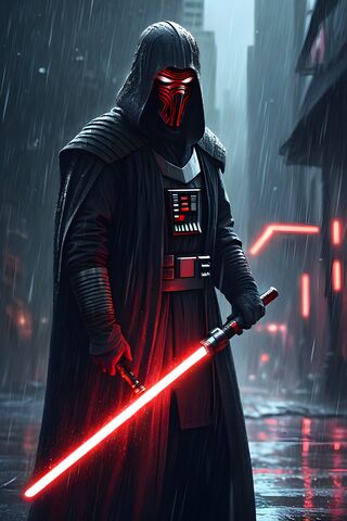 Masked Man Holding Red Lightsaber