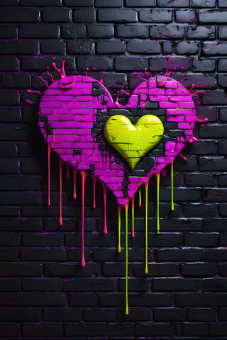 Neon Heart Brick Wall