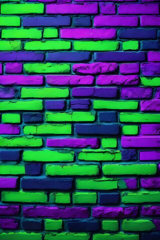 Neon Green Blue Brick Wall