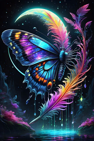 Neon Butterfly & Feathers