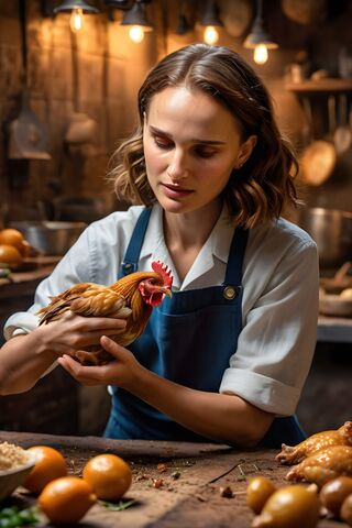 Natalie Portman Tending To Chickens