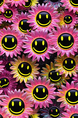 Neon Flowers Smiley Face