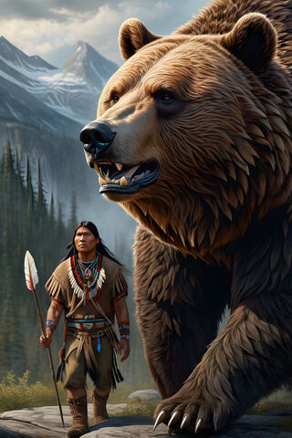 Native American With A Bear