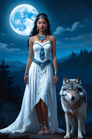 Native Girl & Wolf