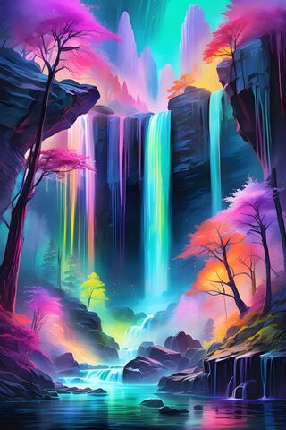 Neon-Lit Waterfalls Cascade