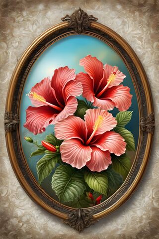 Oval Antique Frame With Hibiscus Flowers