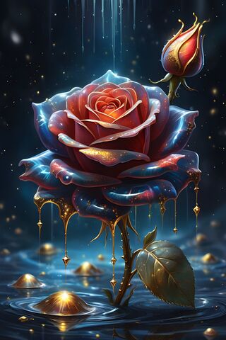Opalescent Rose Dripping Gold