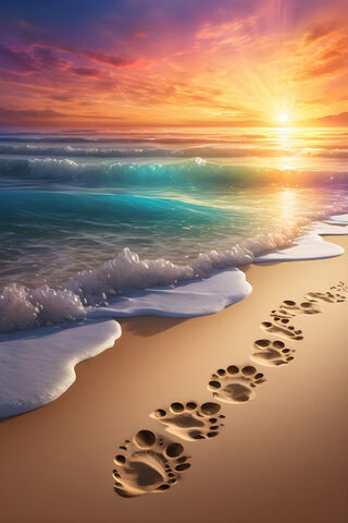 Ocean, Beach Sand, Celestial, Vivid Sunset, Mystical, Crystals, Footpr