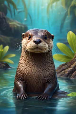 Curious Otter in a Serene Pond 🦦💧