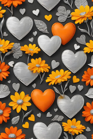 Orange and Silver Hearts With Daisies