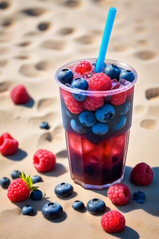 Ocean Beach Bubble Iced Tea Blueberries and Raspberries