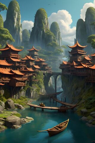 Serene Mountain Village 🌄🏯