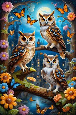 Owls Of Three In Spring