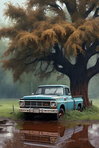 Old Truck Sitting Under Tree
